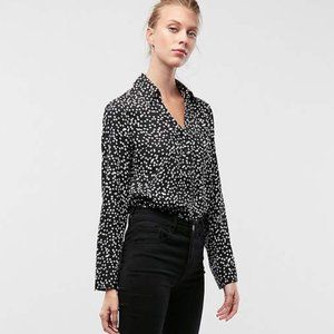 Express Slim Fit Stars Satin Portofino Shirt B&W